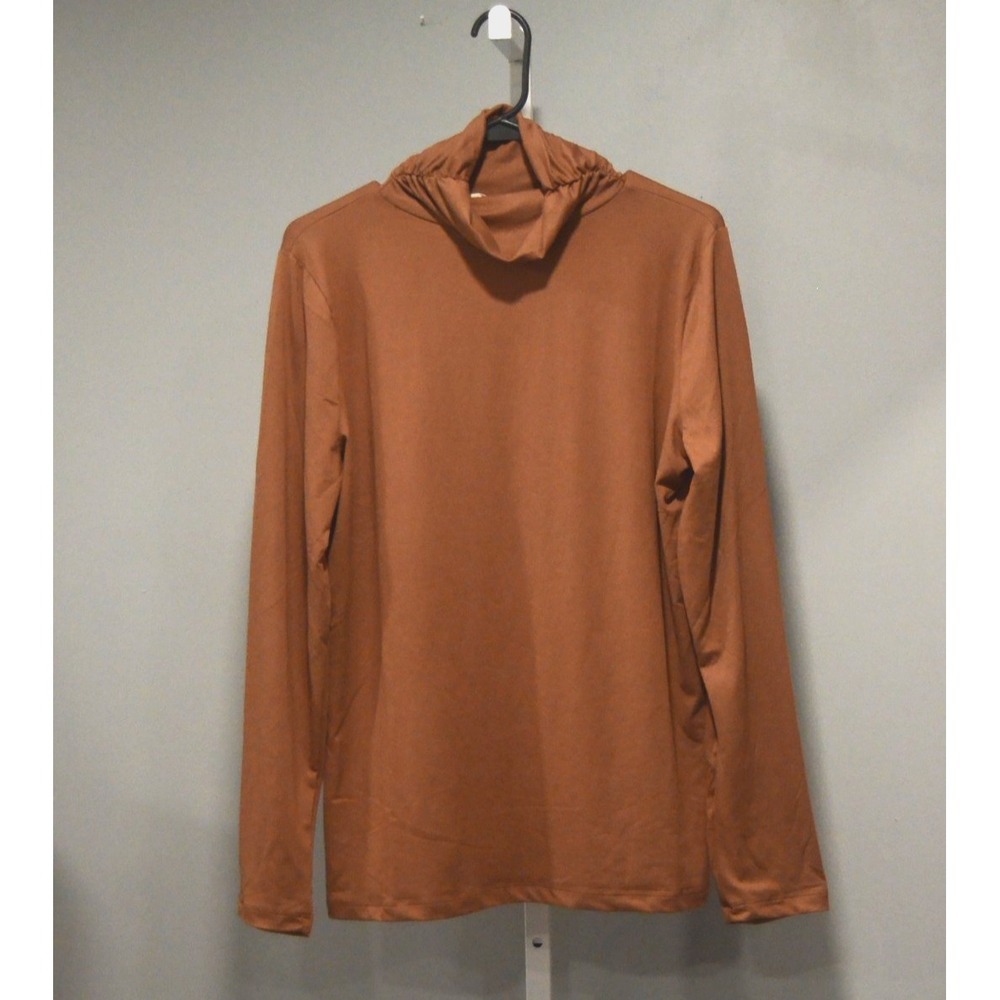 NWOT Zenana Women's Size 1X Caramel Long Sleeve Turtleneck Blouse Soft Comfort
